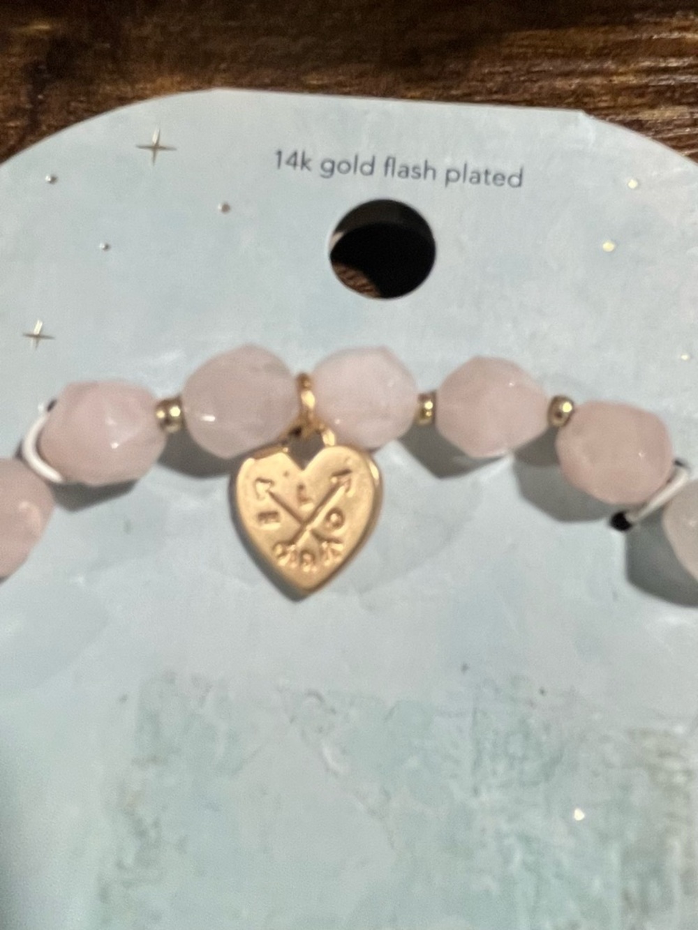 Love Harmony Compassion Rose Quartz Beaded Bracelet - 14k Gold Flash Plated - Picture 2 of 4